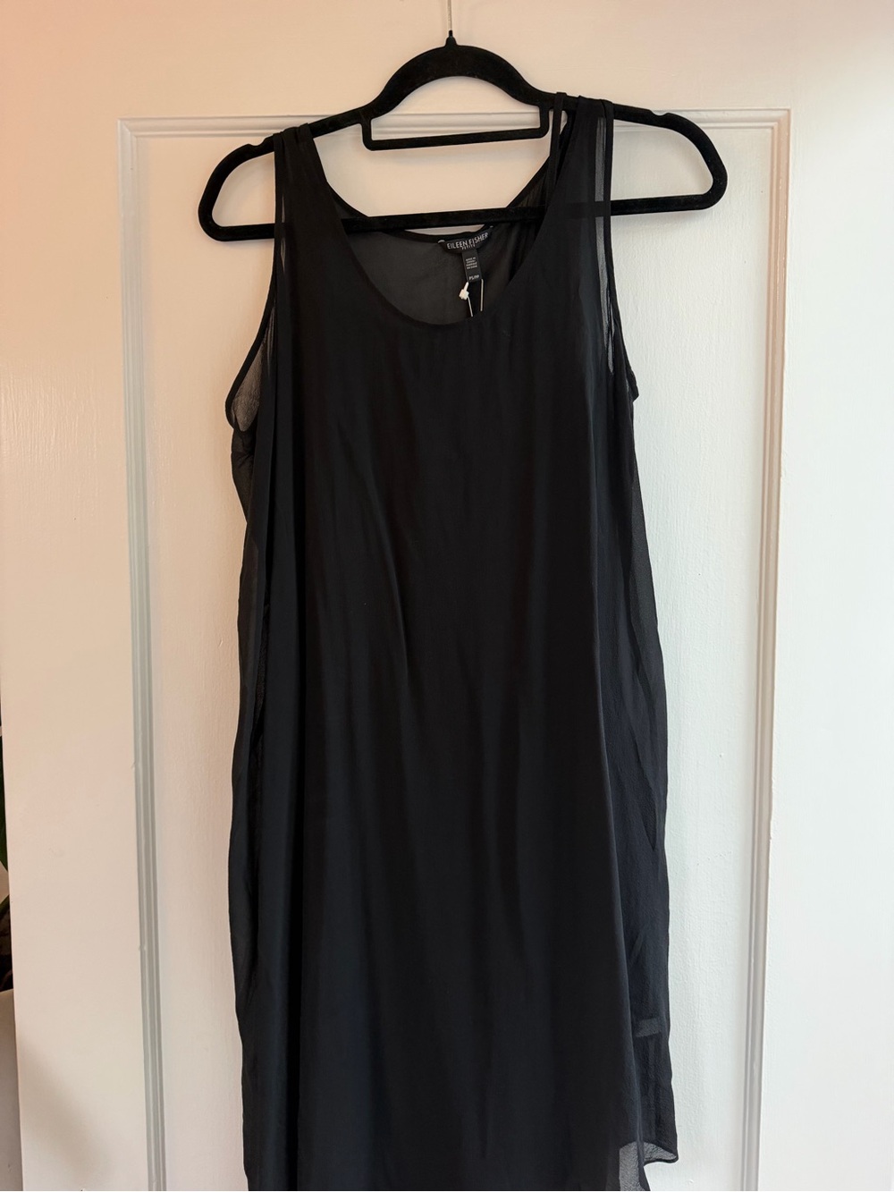 NWT Eileen Fisher Black Sheer Overlay Sleeveless Tunic